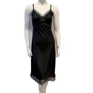 Mojud Vintage Black Slip Dress 1960s Nylon Tricot Mesh Ruffle Size 32/Small
